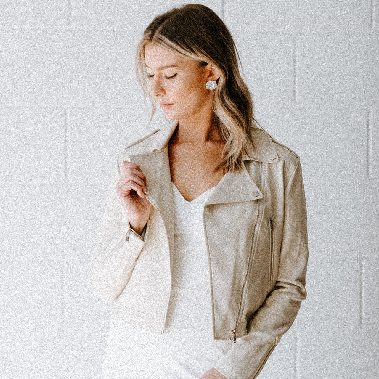 Cream biker sale jacket womens