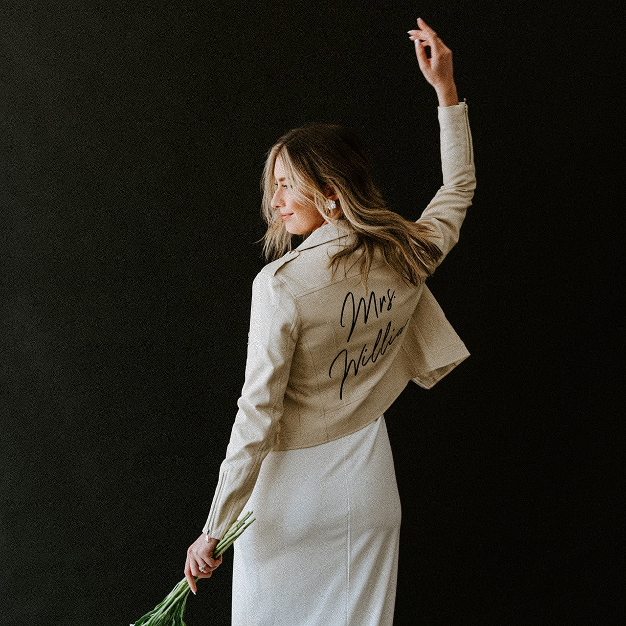 White leather shop jacket bride